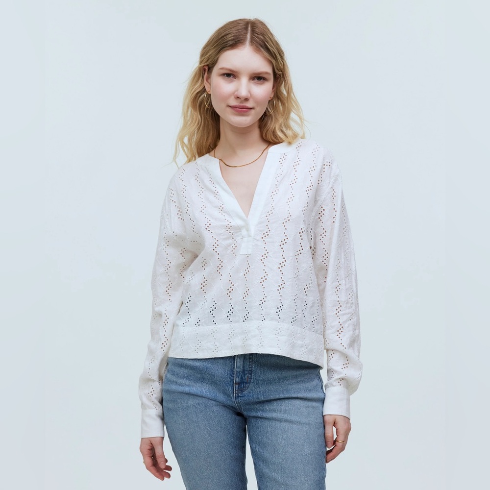 Madewell long sleeve eyelet popover top